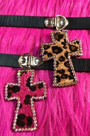 Y2K Leopard Cross Choker Necklace