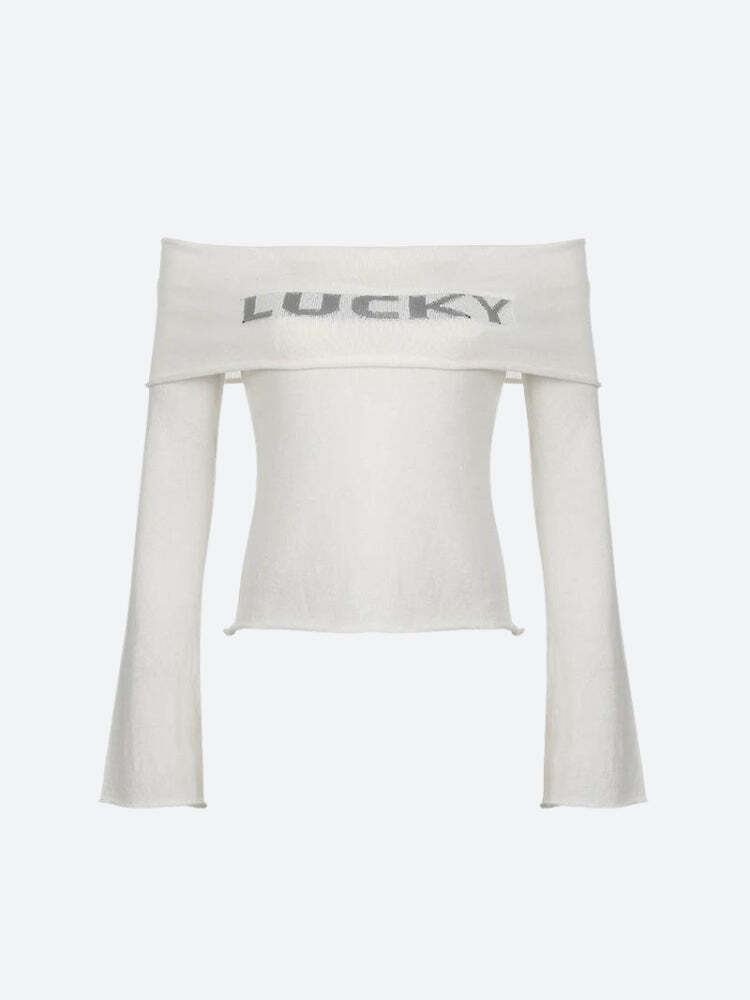 Y2K Lucky Girl Off Shoulder Top Y2K Lucky Girl Off Shoulder Top
