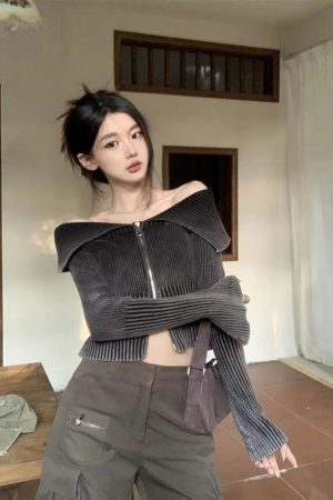 Y2K Off Shoulder Cardigan