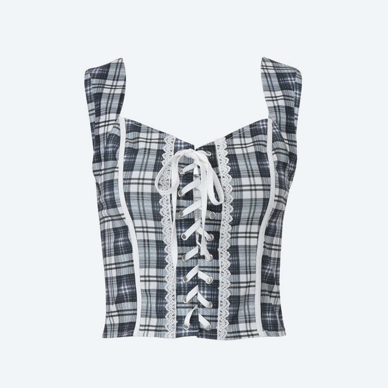 Y2K Plaid Lace Up Top Y2K Plaid Lace Up Top