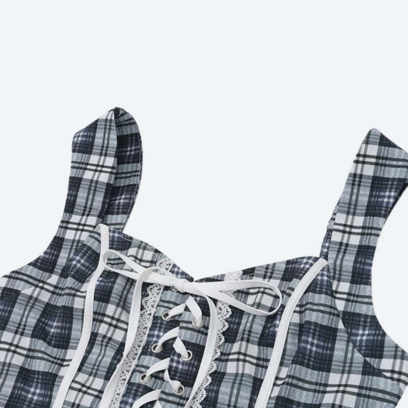 Y2K Plaid Lace Up Top Y2K Plaid Lace Up Top