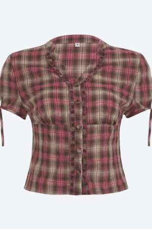 Y2K Plaid Ruffled Shirt