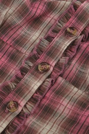 Y2K Plaid Ruffled Shirt