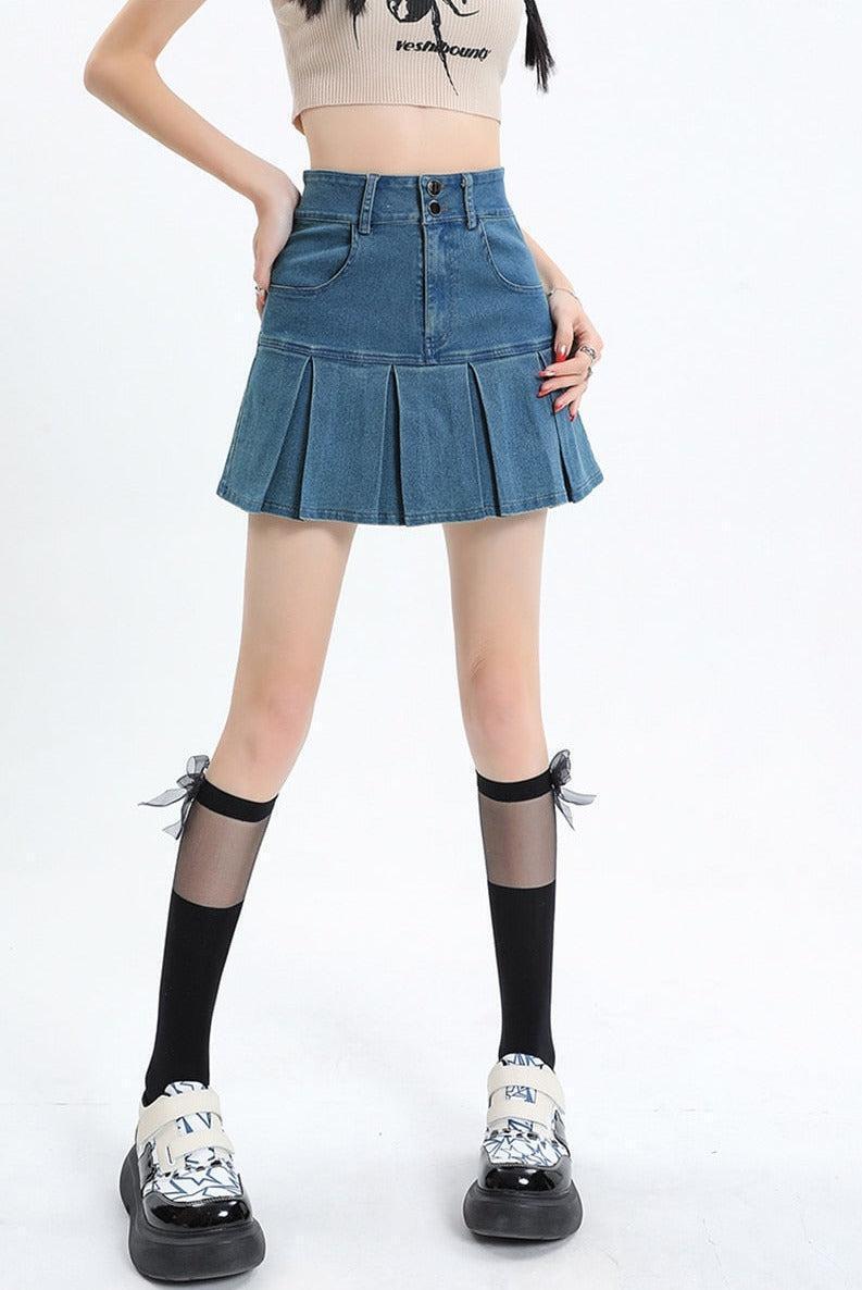 Y2K Pleated Jean Mini Skort Y2K Pleated Jean Mini Skort