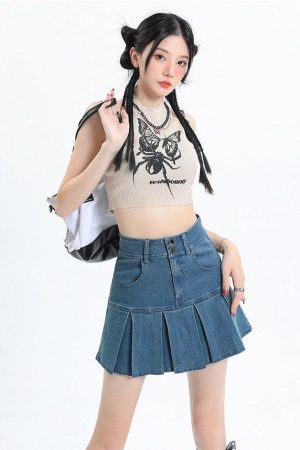 Y2K Pleated Jean Mini Skort