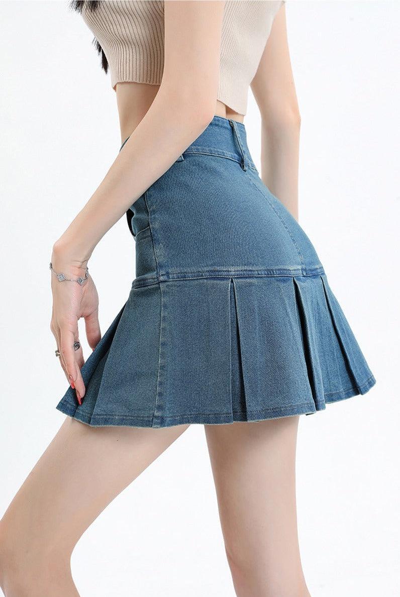 Y2K Pleated Jean Mini Skort Y2K Pleated Jean Mini Skort