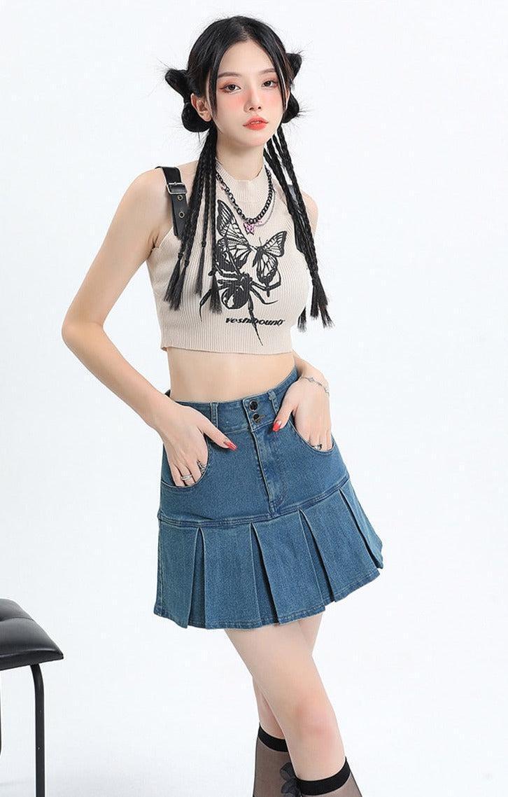 Y2K Pleated Jean Mini Skort Y2K Pleated Jean Mini Skort