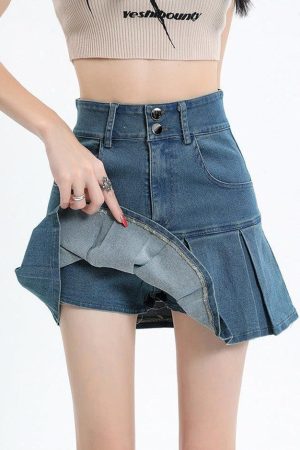 Y2K Pleated Jean Mini Skort