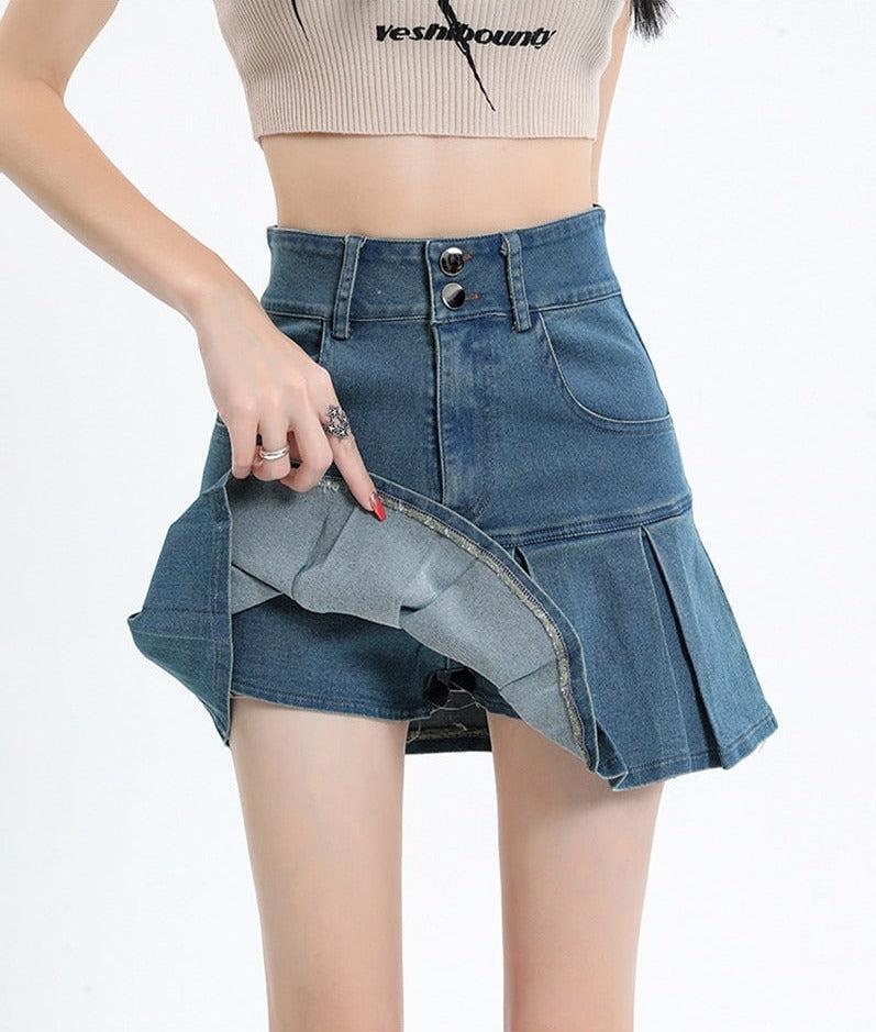 Y2K Pleated Jean Mini Skort Y2K Pleated Jean Mini Skort