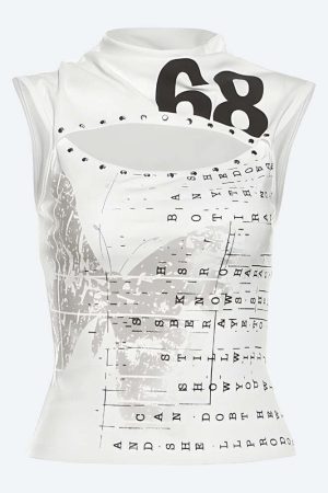 Y2K Printed Cut Out Top