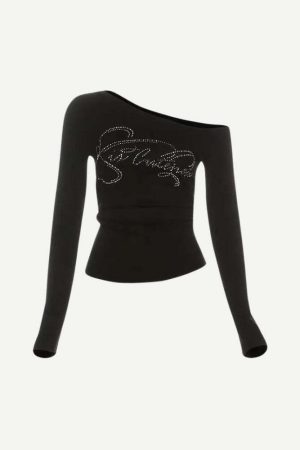 Y2K Rhinestone One Shoulder Top