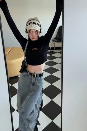 Y2K Ribbed Cropped Sweater