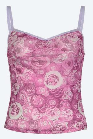Y2K Rose Mesh Top