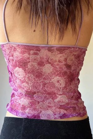 Y2K Rose Mesh Top