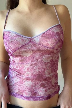Y2K Rose Mesh Top