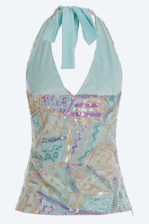 Y2K Sequined Halter Top