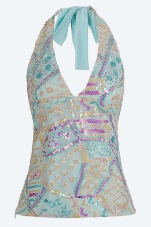 Y2K Sequined Halter Top