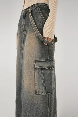 Y2K Side Strap Cargo Maxi Skirt