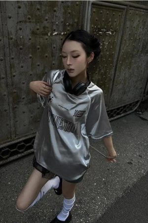Y2K Silver Oversized Tee