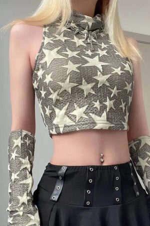 Y2K Star Embroidered Crop Top