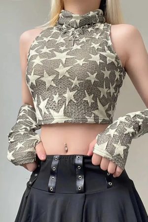 Y2K Star Embroidered Crop Top