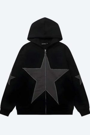 Y2K Star Patch Zip-Up Hoodie