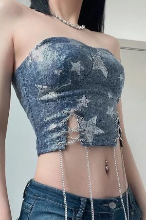 Y2K Star Sequined Crop Top