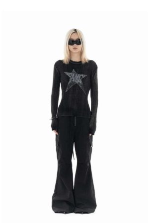 Y2K Star Tall Long Sleeve Corduroy Sweater