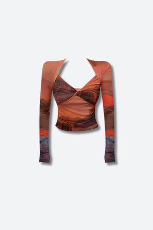 Y2K Sunset Mesh Top