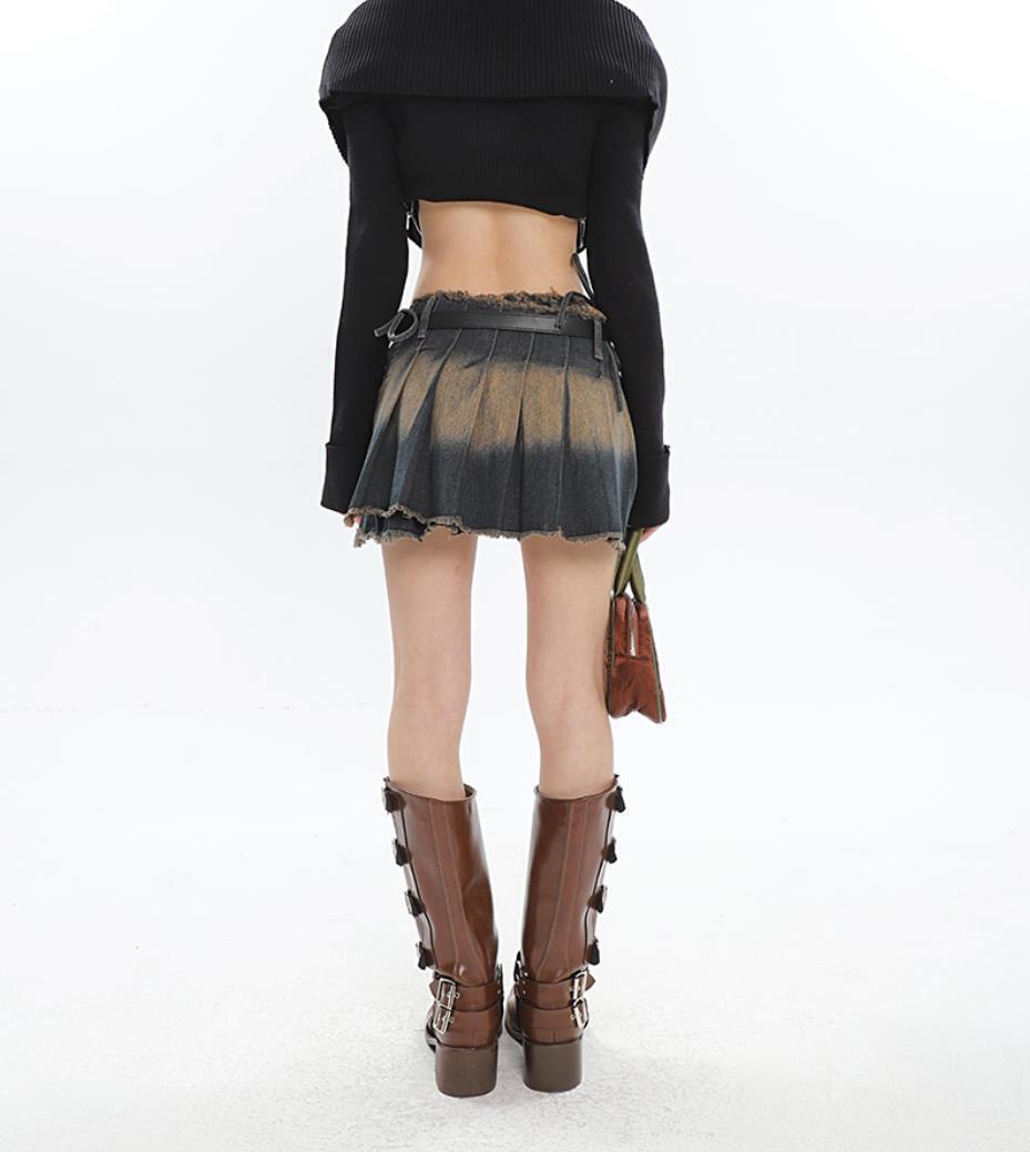 Y2K Tie At Side Distressed Mini Skirt Y2K Tie At Side Distressed Mini Skirt