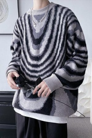 Y2K Wavy Striped Knitted Sweater