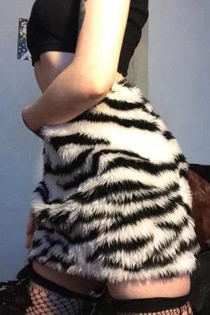 Zebra Fluffy Mini Skirt