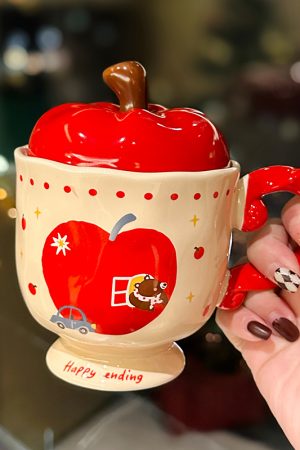 Adorable Apple Ceramic Mug with Lid and Spoon: Perfect for Cute Thanksgiving Outfits