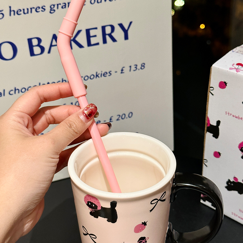 Adorable Cat Mug for Girls - 520ml Ceramic Cup with Straw, Cute Ton-Ton Design, Perfect for Everyday Use and Gifts