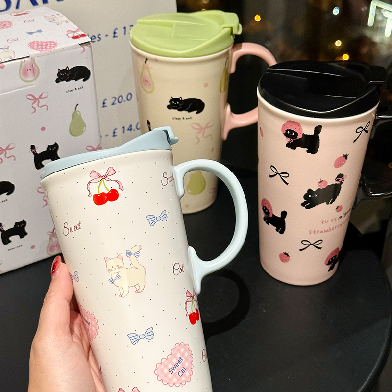 Adorable Cat Mug for Girls - 520ml Ceramic Cup with Straw, Cute Ton-Ton Design, Perfect for Everyday Use and Gifts