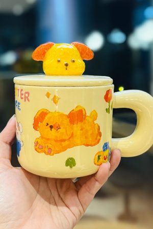 Adorable Ceramic Puppy Mug with Lid and Spoon - Cute Gift for  - Party Animal Costume