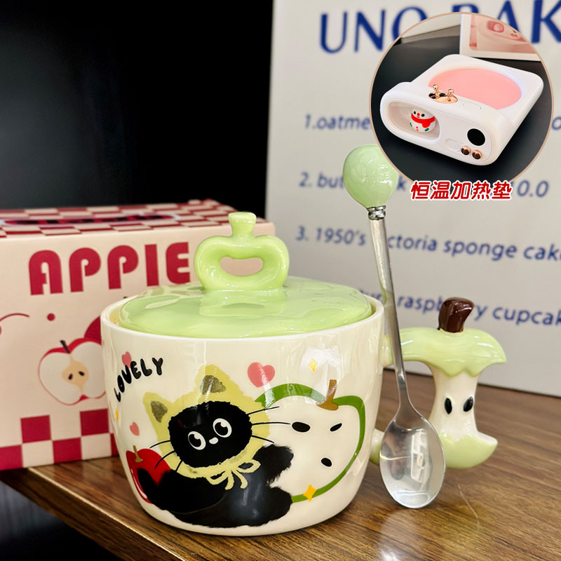 Beautiful Ceramic Apple Mug with Lid and Spoon - Perfect Gift for Girls, Ideal for Birthdays and New Year Celebrations