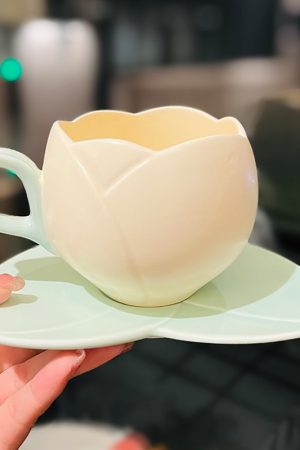 Ceramic Tulip-shaped Coffee Cup with Saucer - Aesthetic Relie - Cute Everyday Outfits