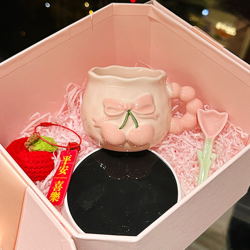 Charming Cherry Ceramic Mug with Underglaze Color, Embossed 3D Design - Unique Water Cup for Birthdays and Special Occasions