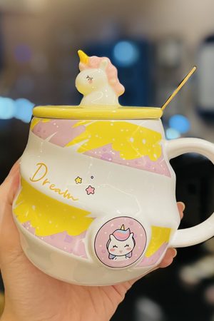 Colorful Rainbow Unicorn Ceramic Mug with Lid and Spoon, Cut - Easy Halloween Costume