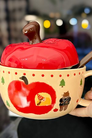 Cute Apple Ceramic Instant Noodle Bowl with Lid and Handle -  - Cute Everyday Outfits