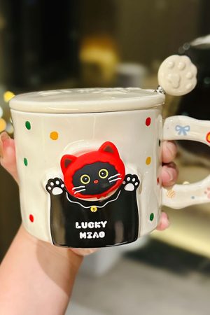 Cute Cat Ceramic Mug with Lid and Spoon – Adorable Water C - Easy Halloween Costume