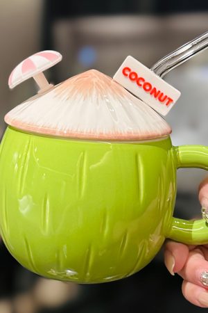 Cute Ceramic Coconut Water Cup with Lid and Straw: Adorable Summer Fits for Beach Fun
