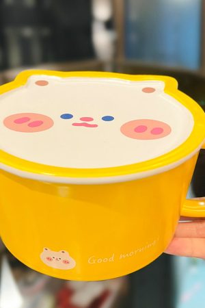 Cute Heart Ceramic Noodle Bowl with Lid - Microwaveable Insta - Cute Everyday Outfits