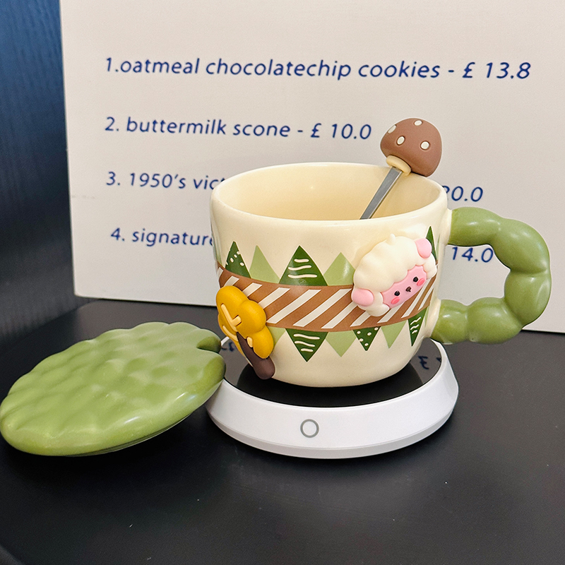 Cute Little Sheep Ceramic Mug with Lid and Spoon - Creative Niche Coffee Mug for Girls, Perfect for Home and Office Use