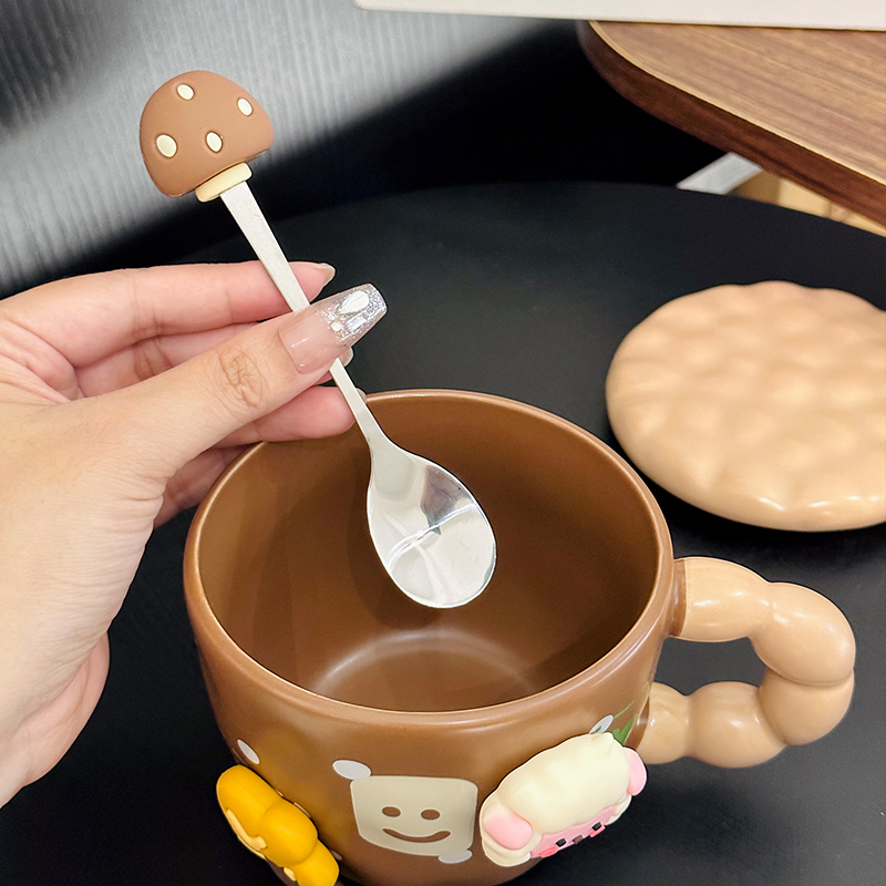 Cute Little Sheep Ceramic Mug with Lid and Spoon - Creative Niche Coffee Mug for Girls, Perfect for Home and Office Use