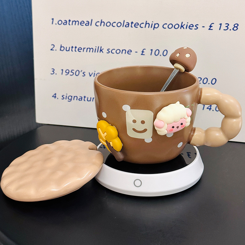 Cute Little Sheep Ceramic Mug with Lid and Spoon - Creative Niche Coffee Mug for Girls, Perfect for Home and Office Use