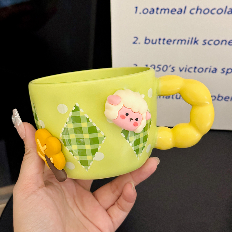 Cute Little Sheep Ceramic Mug with Lid and Spoon - Creative Niche Coffee Mug for Girls, Perfect for Home and Office Use