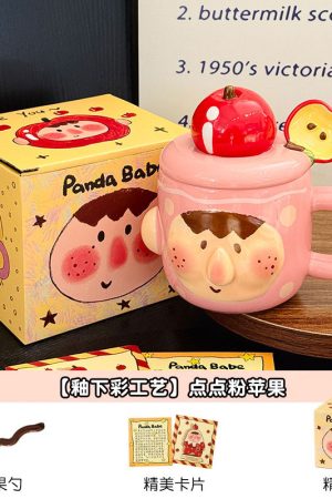 Cute Quirky Apple Ceramic Mug with Lid – Fun Cup for Girls’ Birthday Outfit Gift