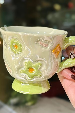 High-end Pearl-gloss Ceramic Mug - Aesthetic Wide-mouth Breakfast Cup - Brunch Outfit